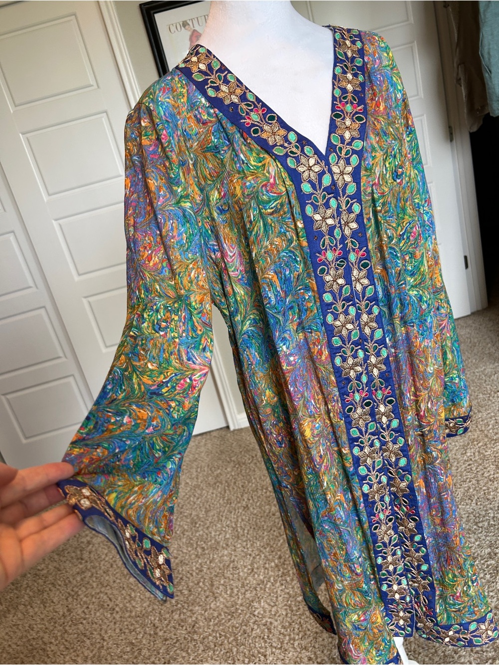 SOFT SURROUNDINGS Sheer Watercolor Emboidered Maxi Kimono Duster Coverup XL - Picture 2 of 8